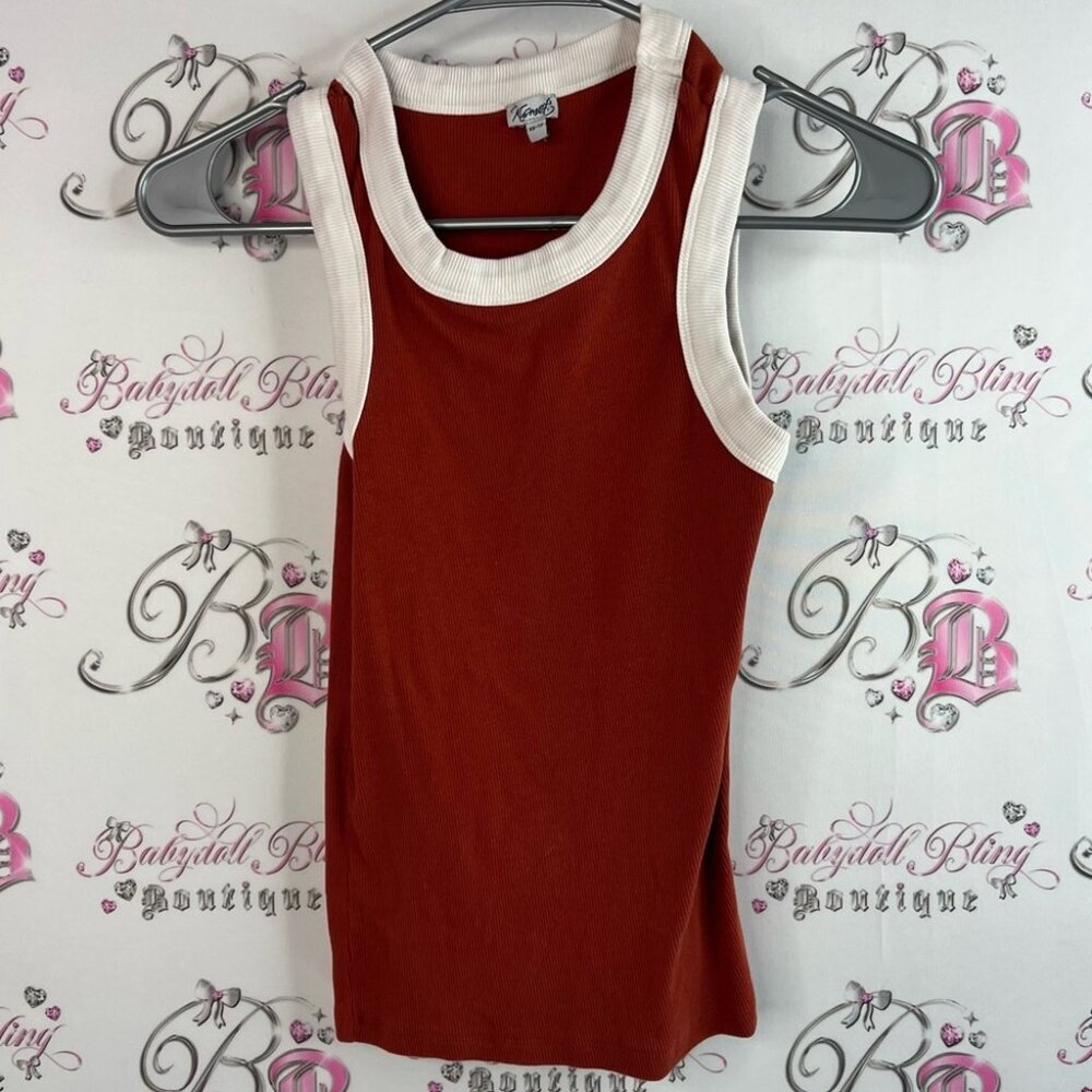 Kismet tank top dual tone trim swoop neck style  Red and White Tank Top